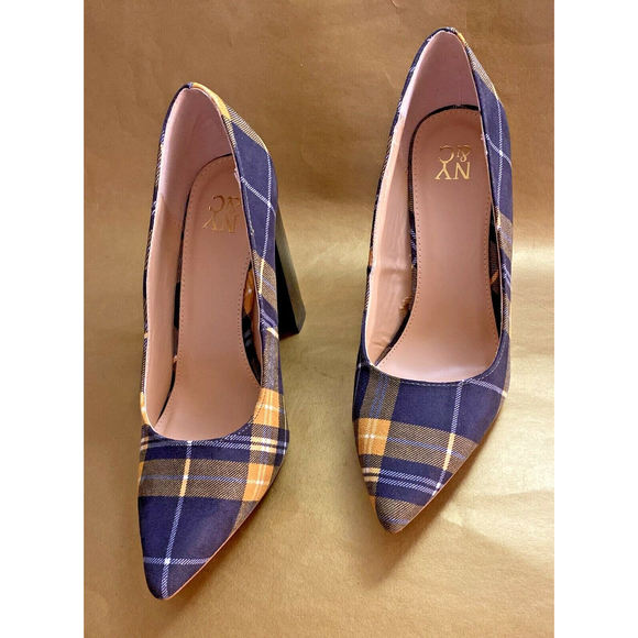 NEW YORK & COMPANY PRINT PLAID BLOCK HEEL WOMEN'S PUMP SHOES  SIZE 7 - Picture 1 of 11